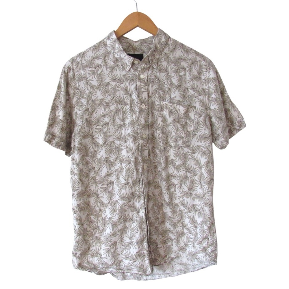 Rails Mens Carson Shirt Medium Palm Americano Short Sleeve Linen Blend Button Up